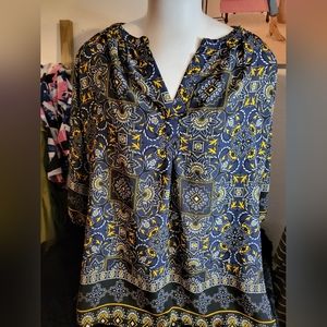 2X Blouse,  Paisley Print, long sleeve